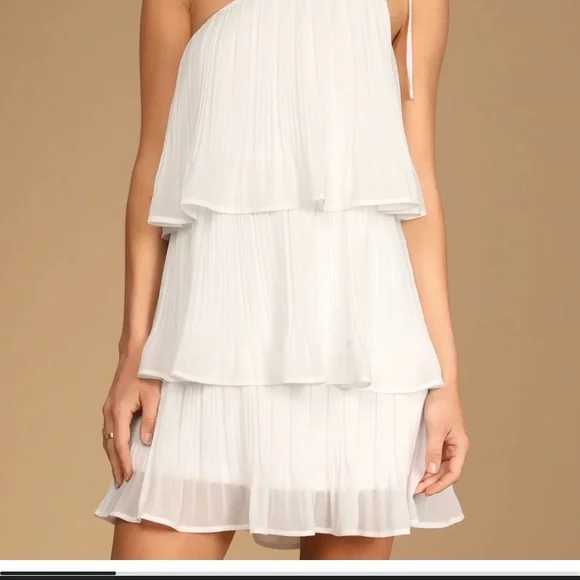 Lulus Blowing Kisses White Pleated One-Shoulder Mini Dress - Picture 5 of 13